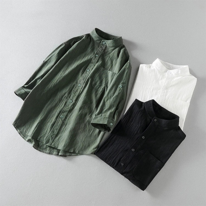 Shirt - Polyester Blend Mandarin Collar And Tidy Shape
