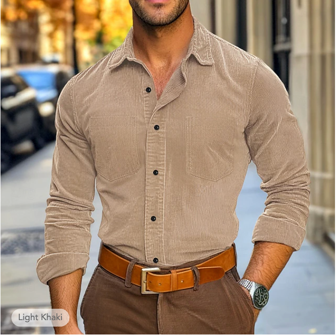 Shirt - Rib Velvet Blend And Classic Collar Structured Fit