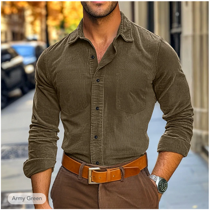 Shirt - Rib Velvet Blend And Classic Collar Structured Fit