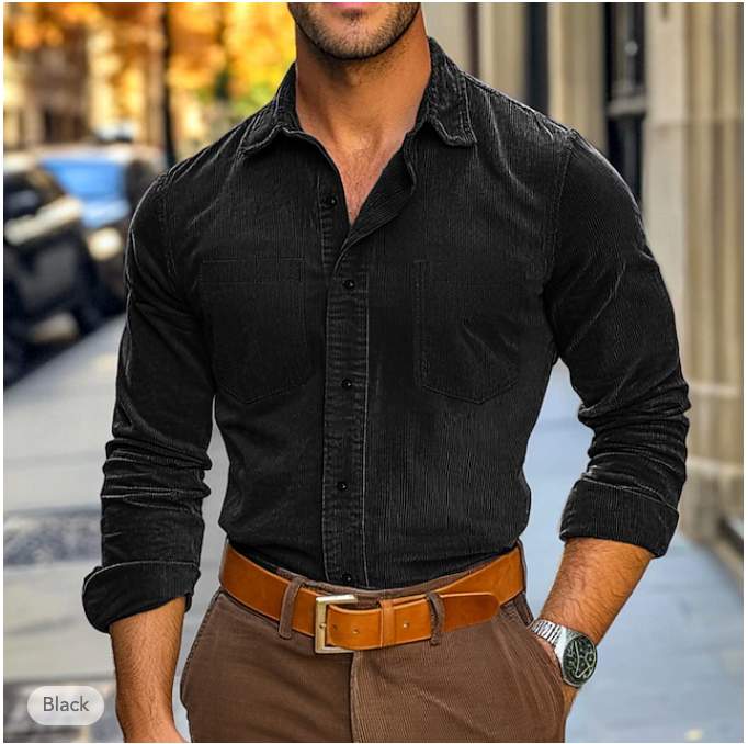 Shirt - Rib Velvet Blend And Classic Collar Structured Fit