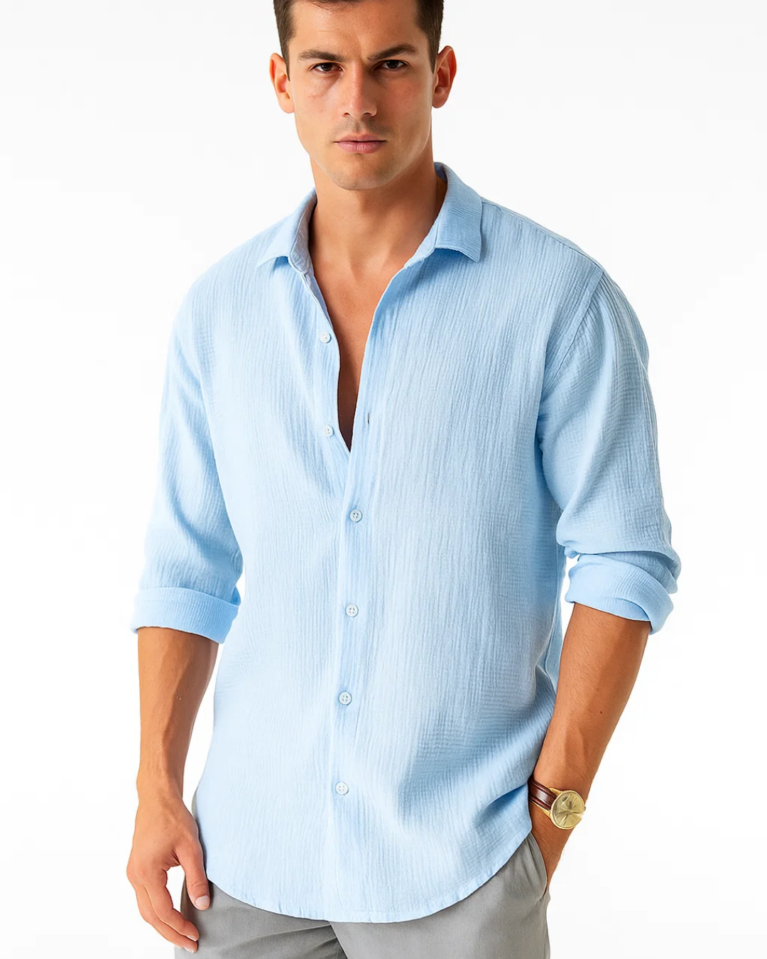 Shirt - Smart Collar And Full Button For Easy Movement – British Elegance