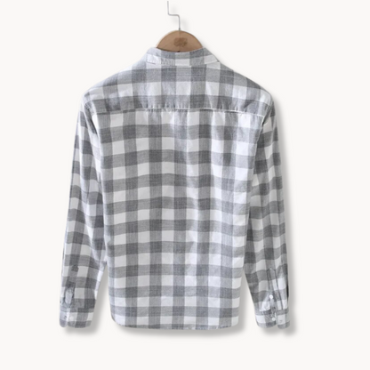 Shirt - Soft-Blend Plaid & Structured Shape Neat Collar
