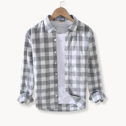 Shirt - Soft-Blend Plaid & Structured Shape Neat Collar