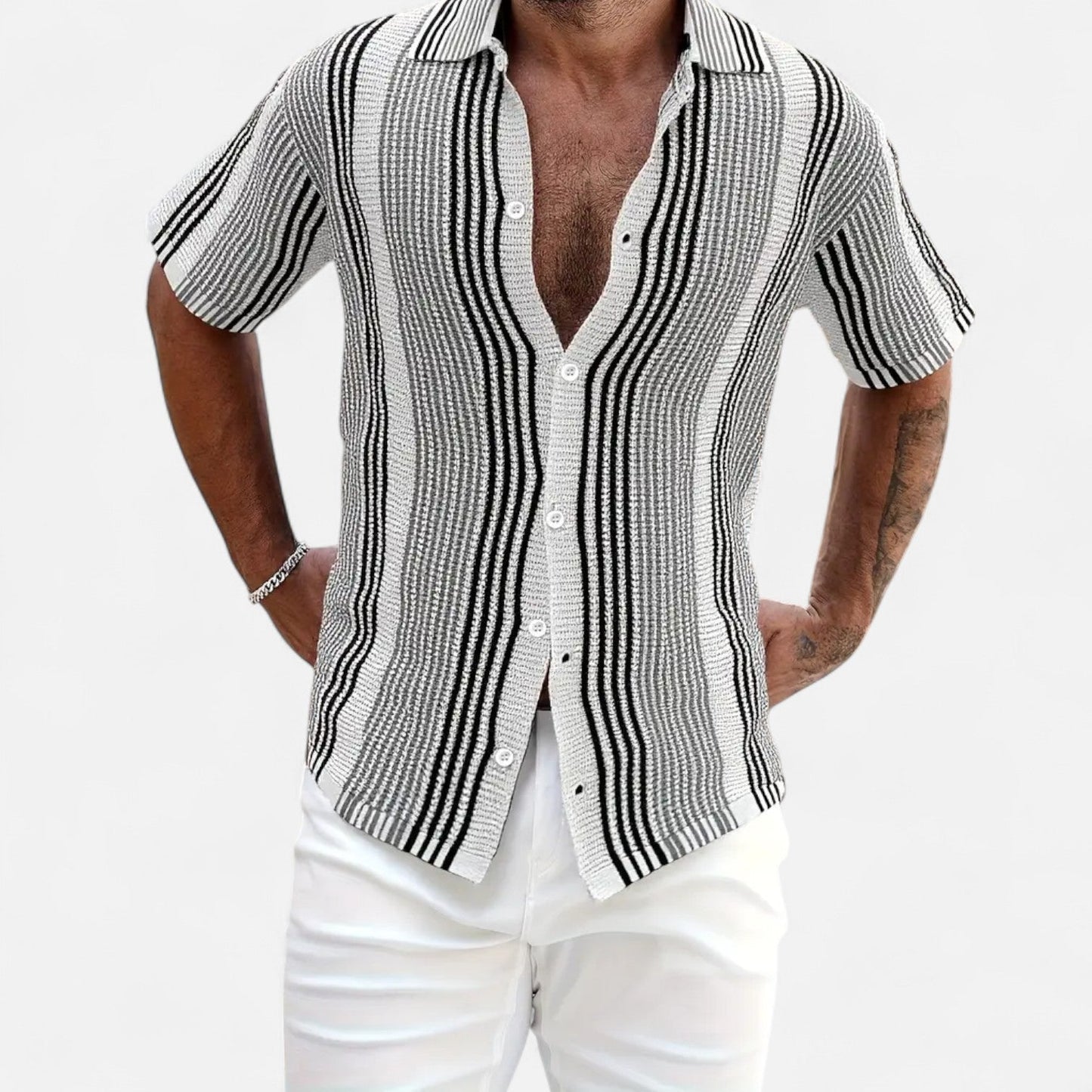 Shirt – Striped Light Blend Button Front & Breathable Fit