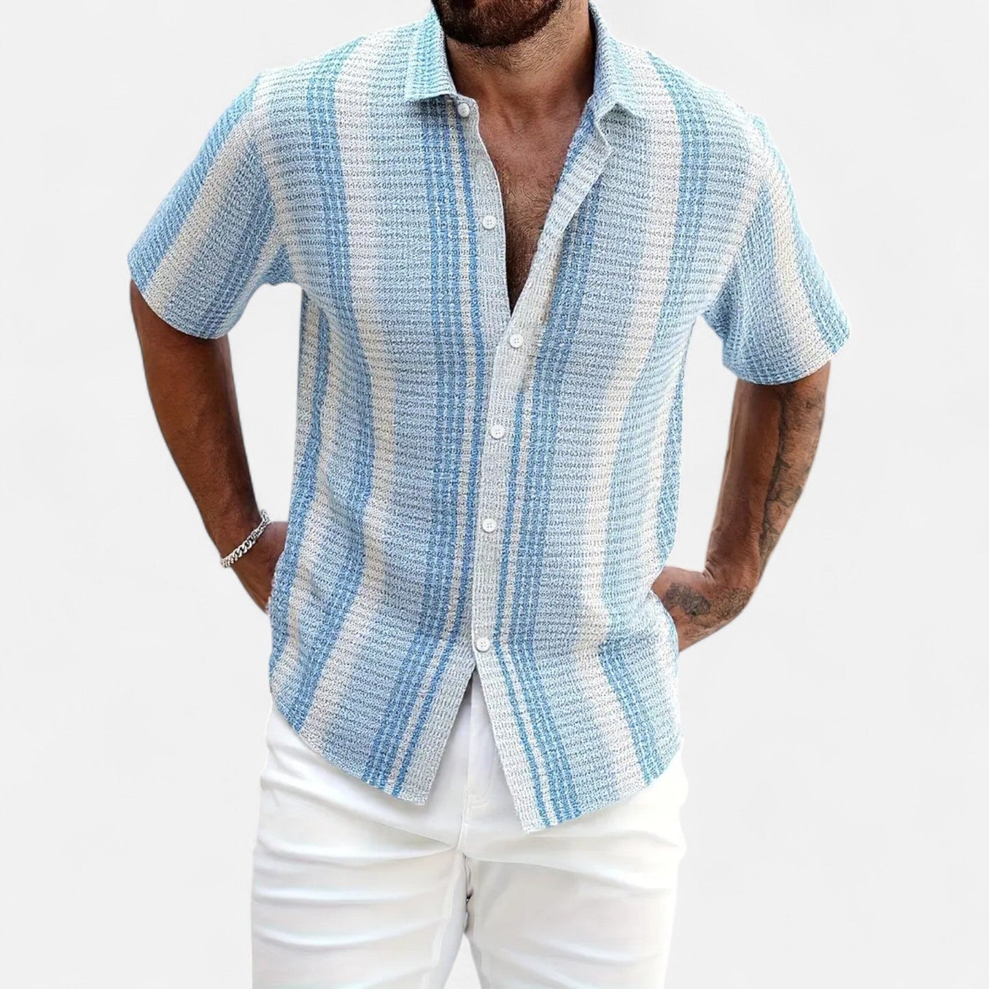 Shirt – Striped Light Blend Button Front & Breathable Fit