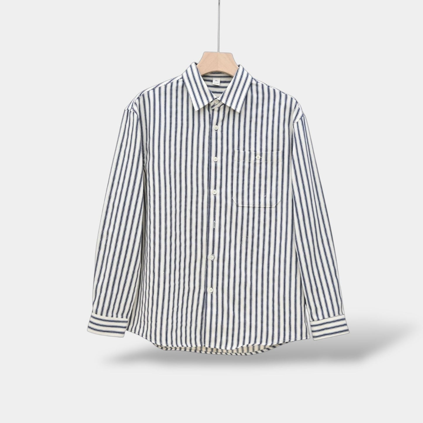 Shirt - Striped Vertical Long Sleeve And Smooth Layering