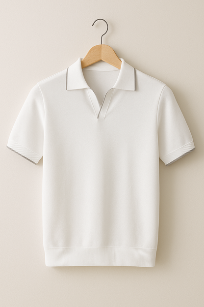 Short Sleeve Knit Polo – Contrast Trim, Slim Fit