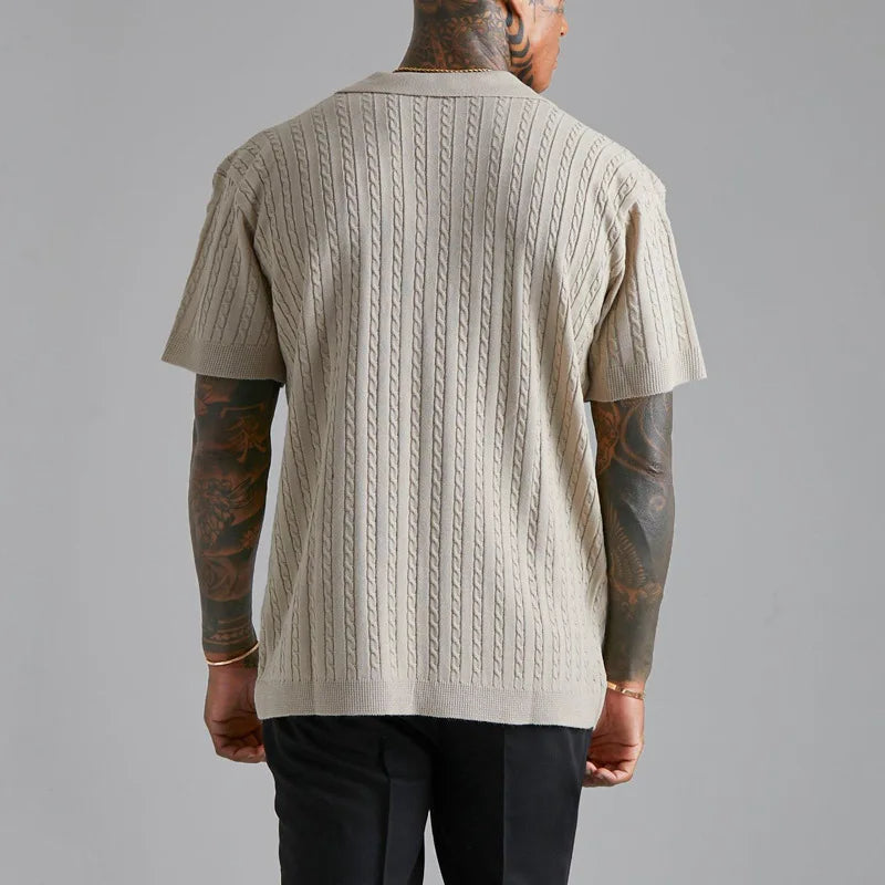 Short Sleeve Knit Shirt - Cable Texture And Breathable Fit