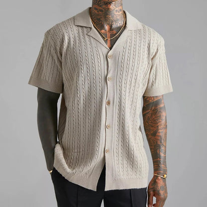 Short Sleeve Knit Shirt - Cable Texture And Breathable Fit