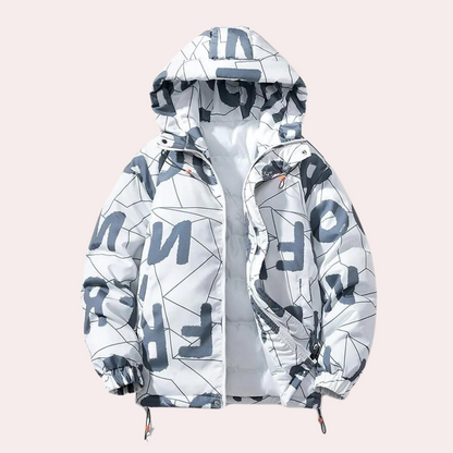 David - Hooded Puffer Jacket with Graphical Print