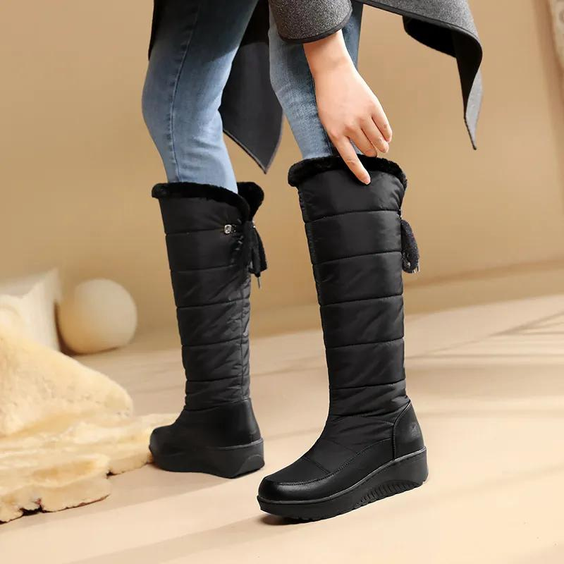 Women's winter boots with fur lining - knee-high and warm for snowy days