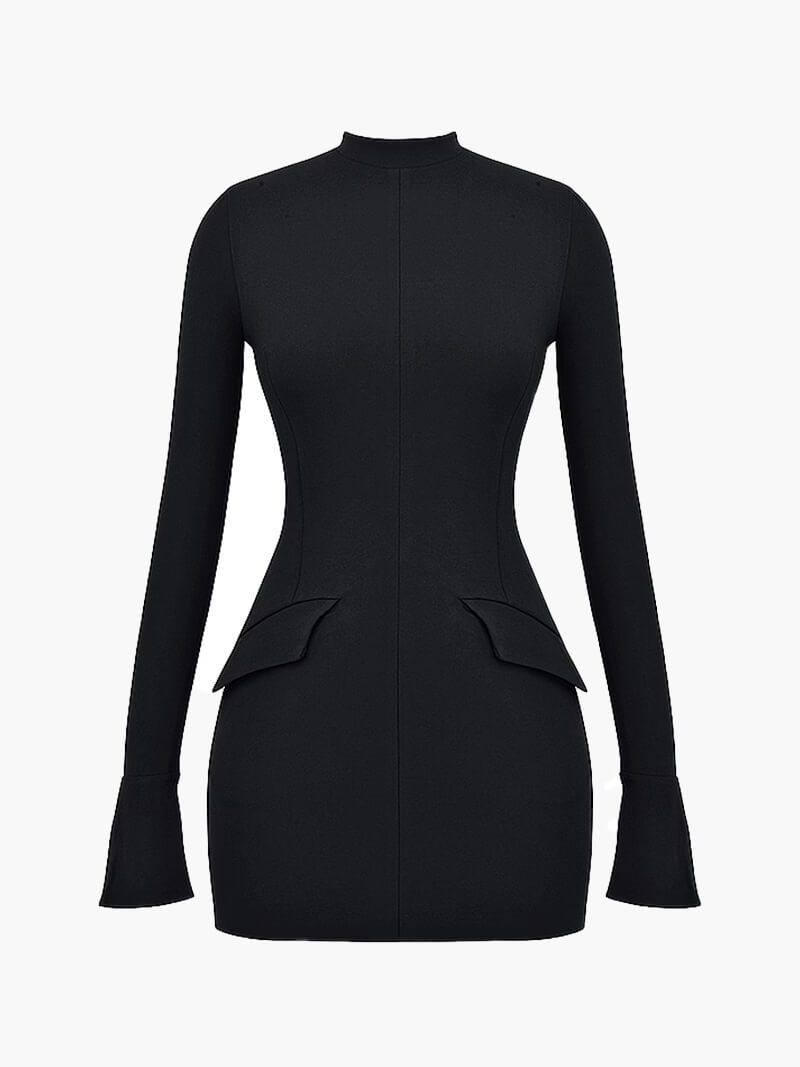 Fitted Women's Mini Bodycon Dress - High Neck & Tight Fit