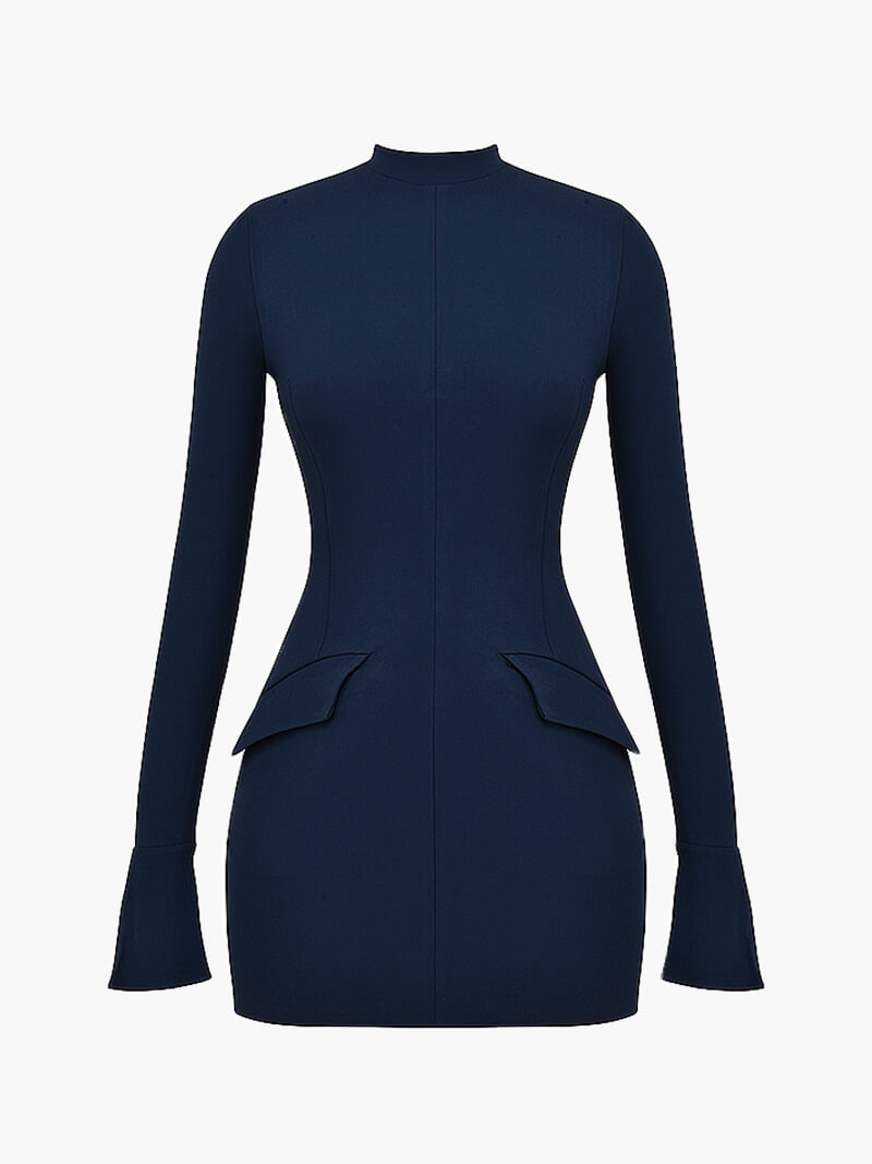 Fitted Women's Mini Bodycon Dress - High Neck & Tight Fit - BritishElegance