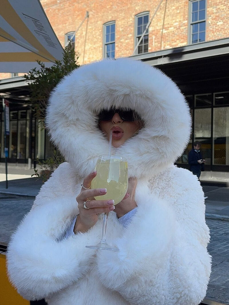 Plush Faux Fur Parka Coat - Ladies Warm Winter Jacket
