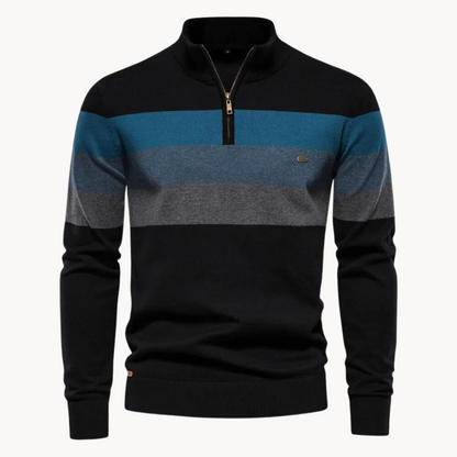 Cevori Striped Quarter-Zip Jumper with Stand Collar