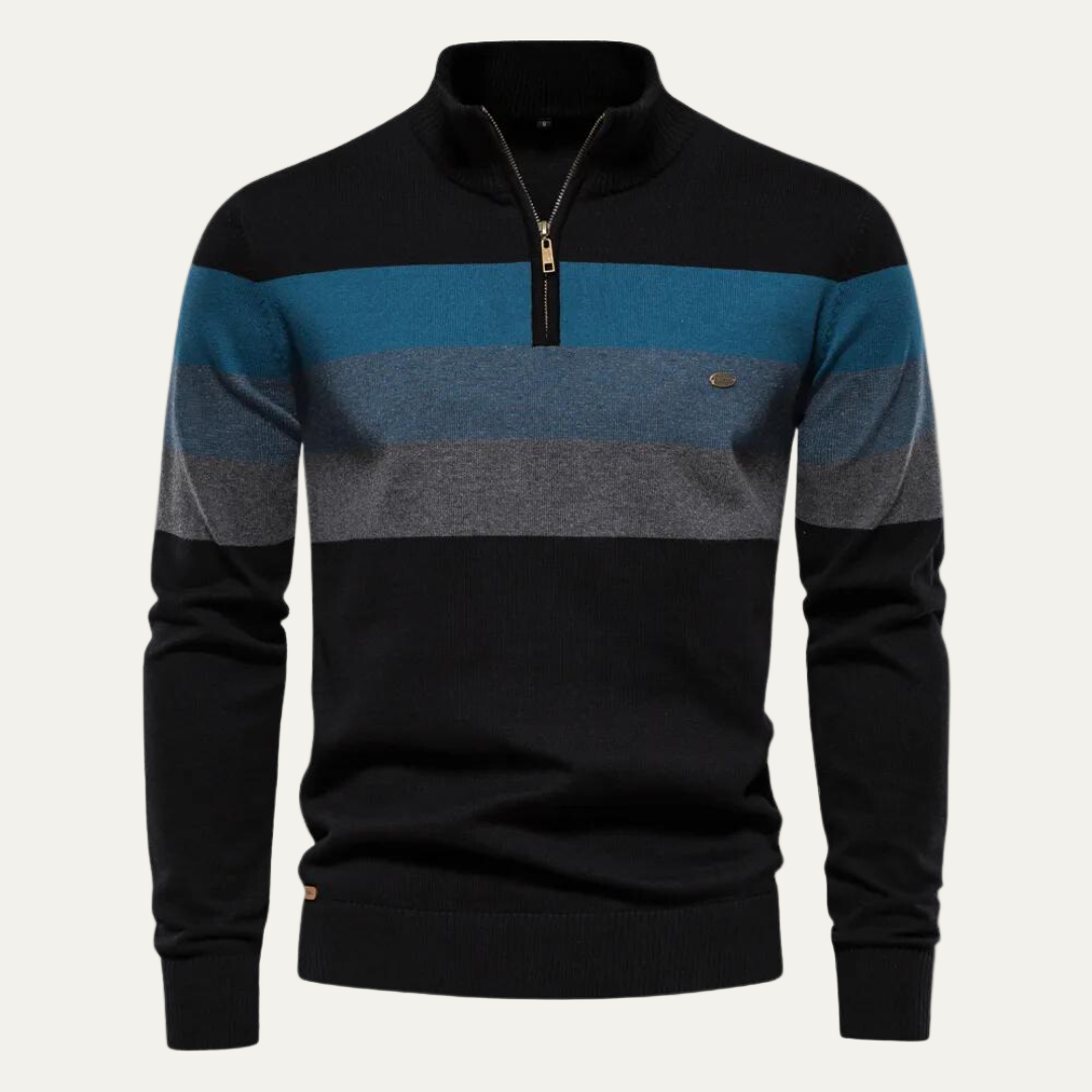Men’s Stand Collar Striped Knit Sweater