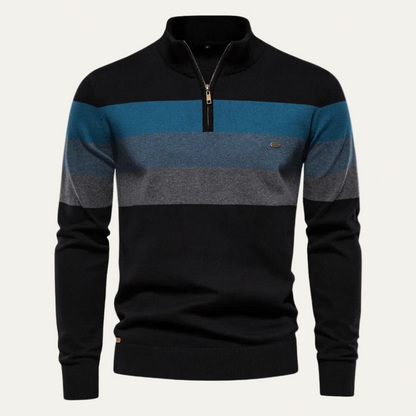 Men’s Stand Collar Striped Knit Sweater