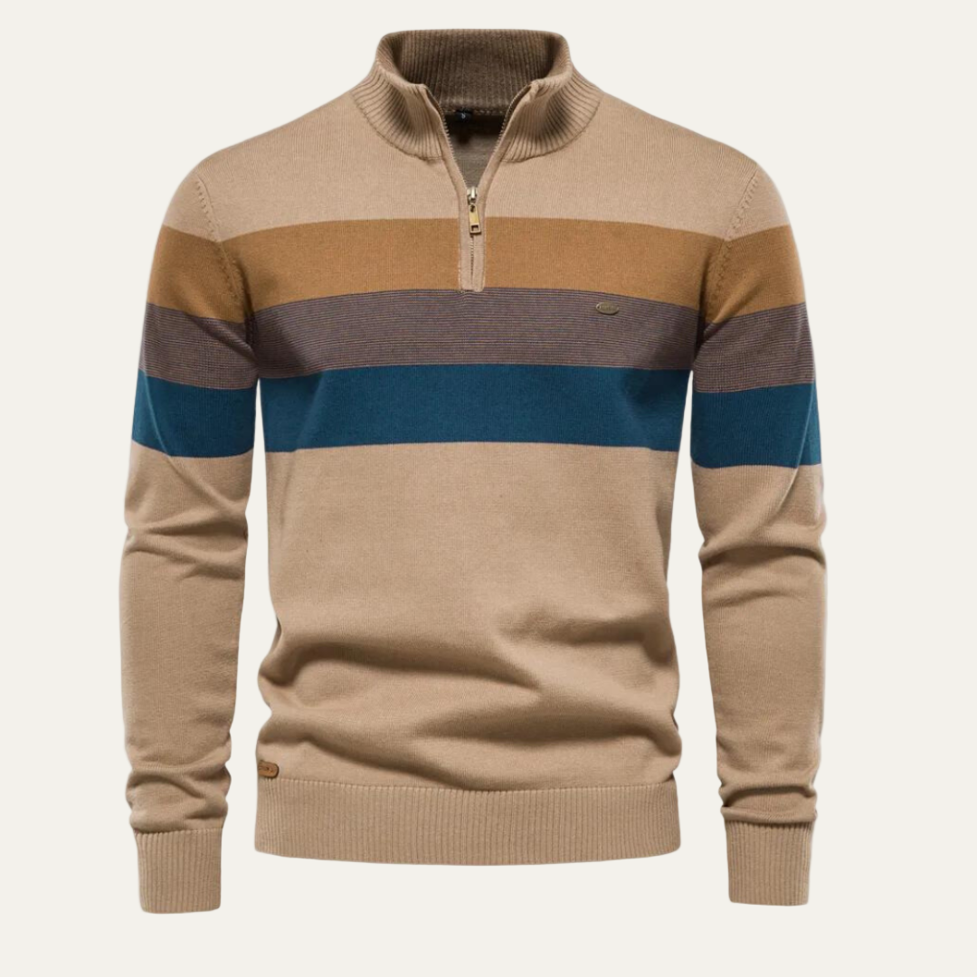 Men’s Stand Collar Striped Knit Sweater