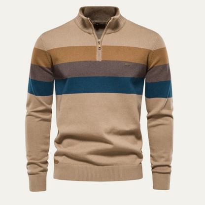 Men’s Stand Collar Striped Knit Sweater
