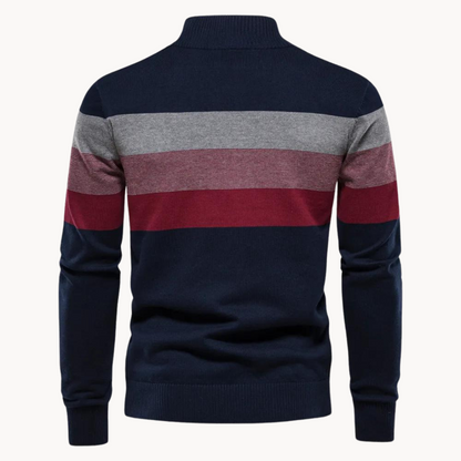 Cevori Striped Quarter-Zip Jumper with Stand Collar