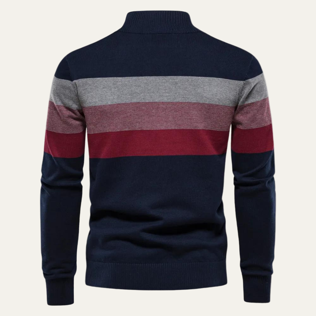 Men’s Stand Collar Striped Knit Sweater