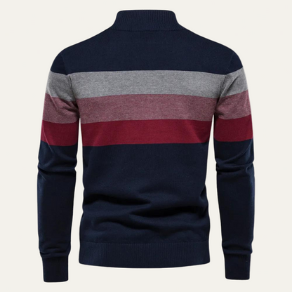 Men’s Stand Collar Striped Knit Sweater