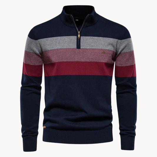 Soft-Blend Sweater – Striped Surface & Zip Ventilation