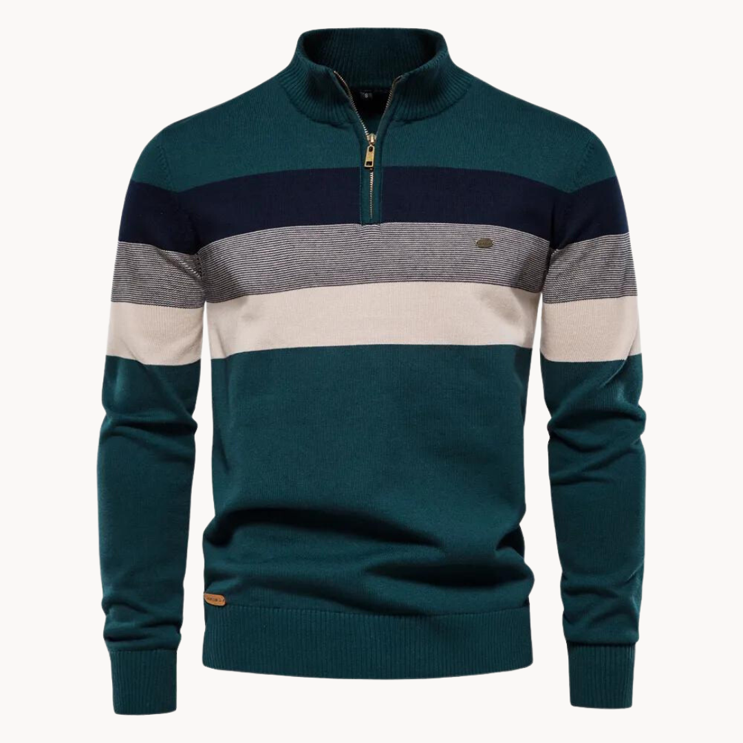 Soft-Blend Sweater – Striped Surface & Zip Ventilation