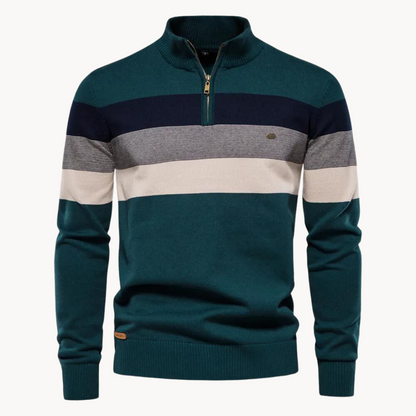 Soft-Blend Sweater – Striped Surface & Zip Ventilation