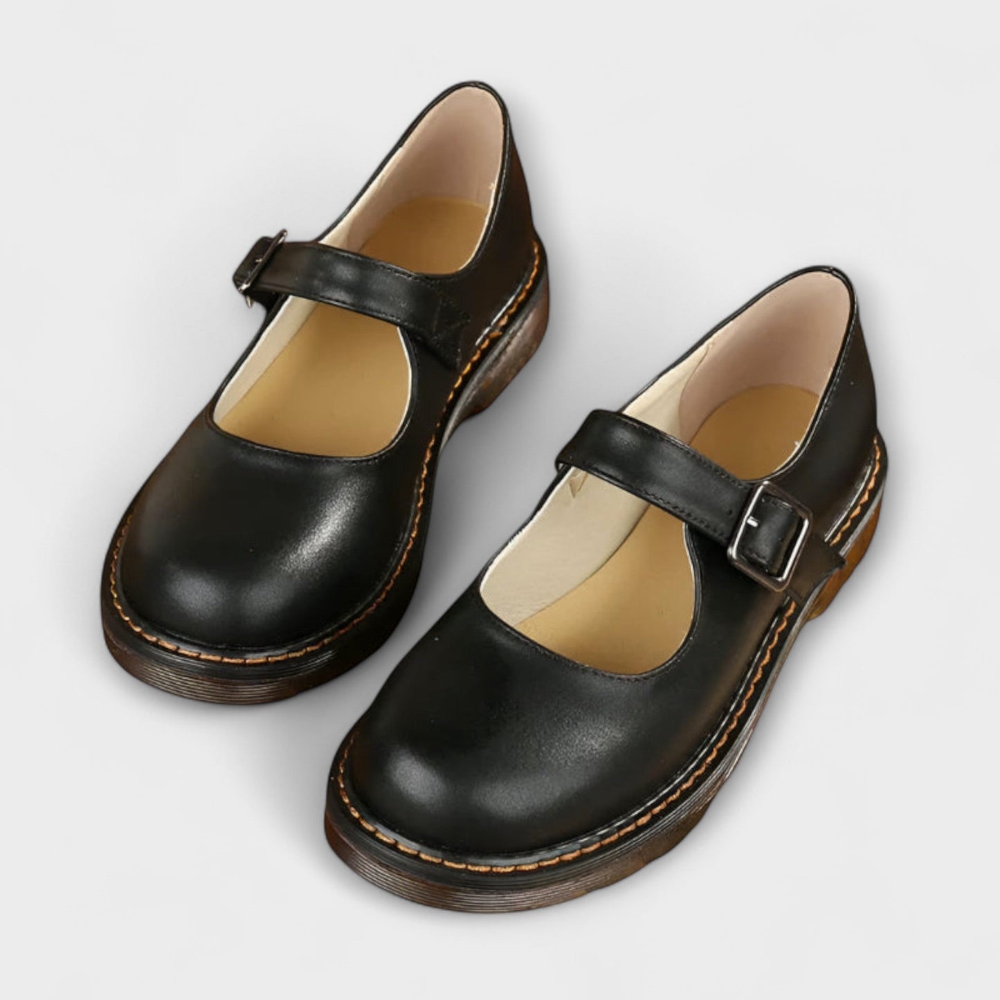 Classic Retro Mary Jane Shoes - Brown Leather
