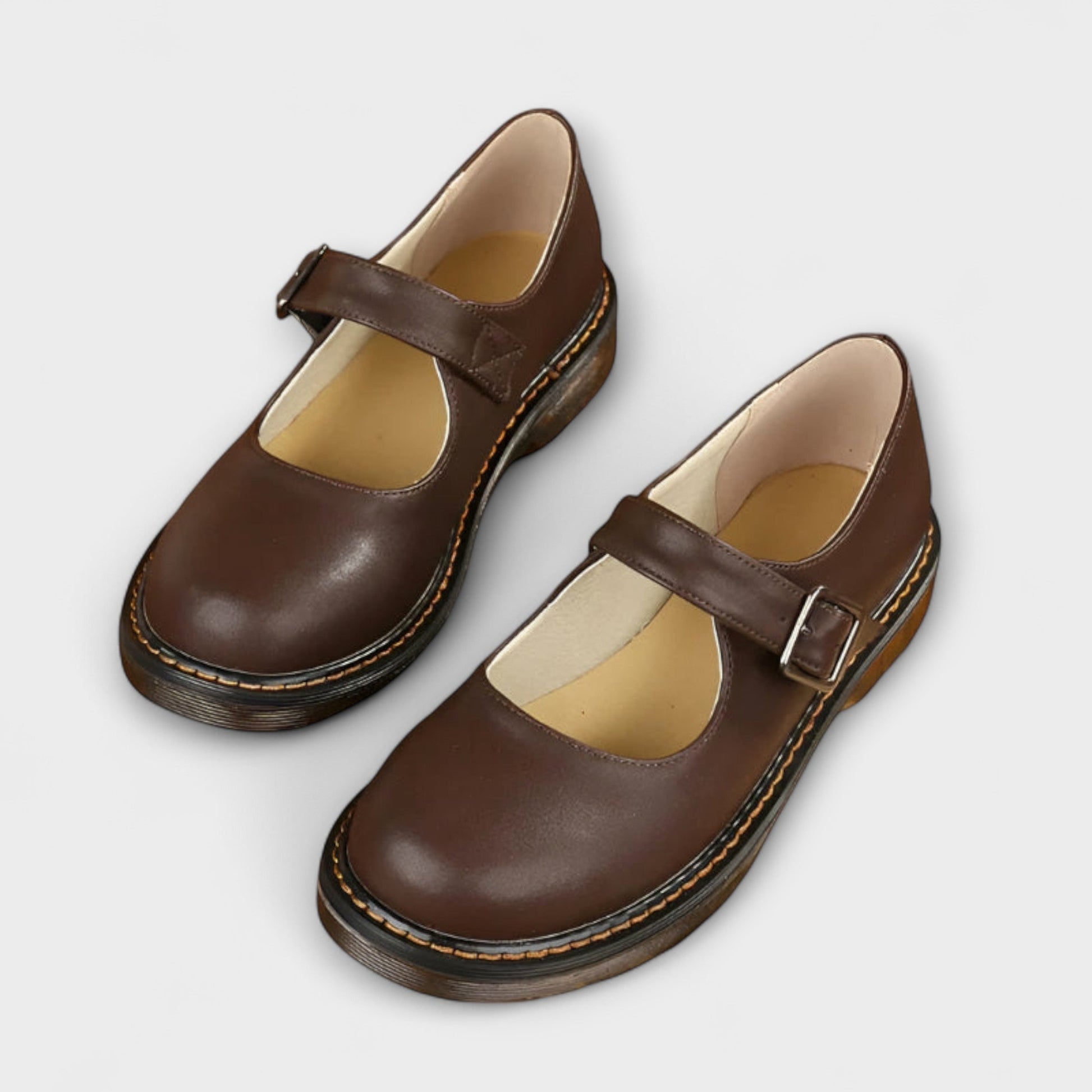 Classic Retro Mary Jane Shoes - Brown Leather - BritishElegance