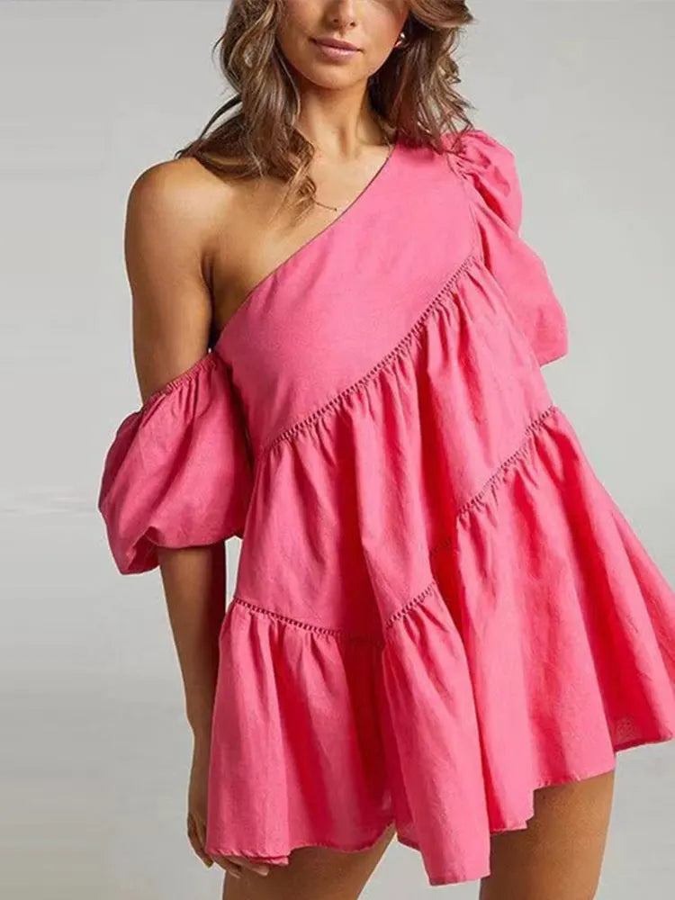Chic Off Shoulder Mini Sundress for Women - BritishElegance