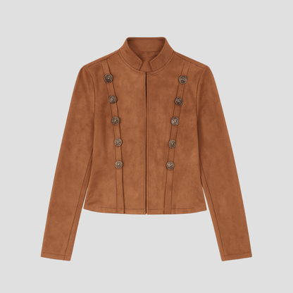 Women’s Suede Military-Inspired Button Jacket
