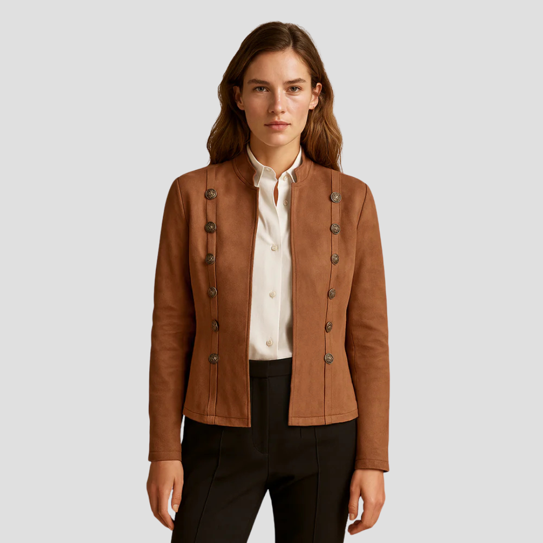 Women’s Suede Military-Inspired Button Jacket