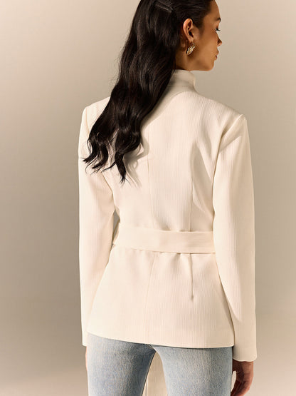 Mina | Stand Collar Belted Long Sleeve Blazer