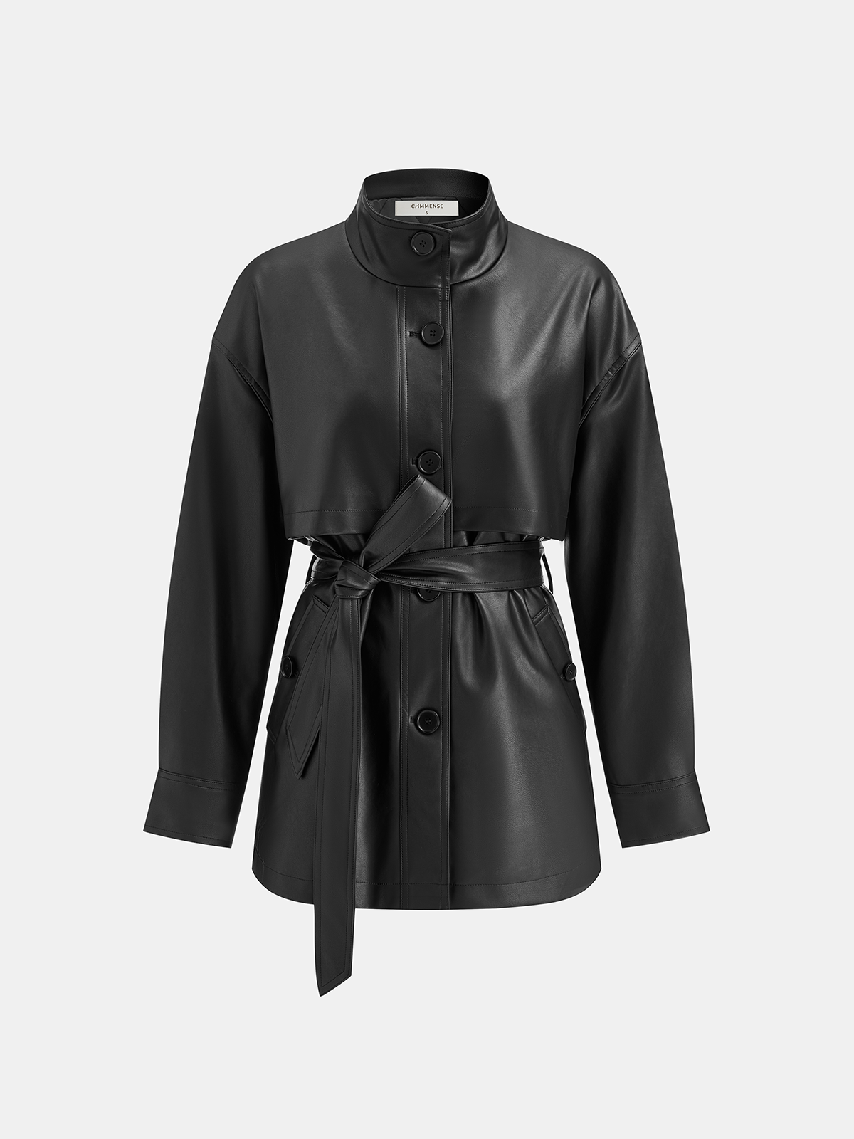 Shane | Stand Collar Belted PU Leather Quilted Jacket