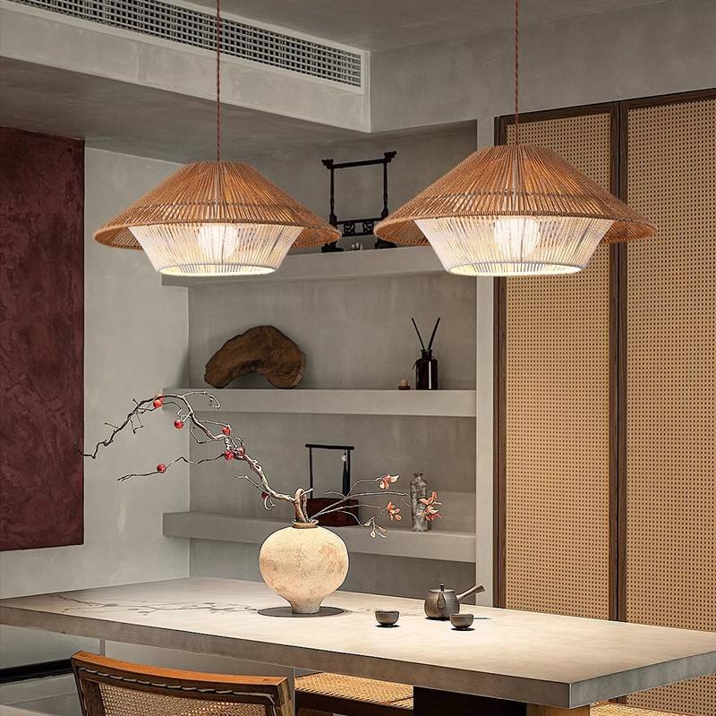 Natural Woven Pendant Light Boho Chic Dining Lamp - BritishElegance