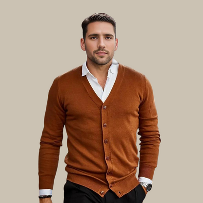 Men's Cardigan - Casual V-Neck Cardigan with Buttons