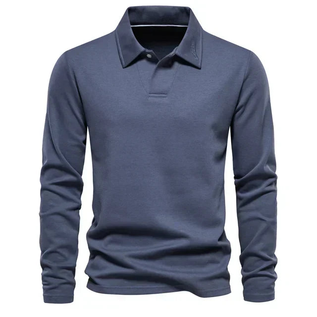 Structured Collar Long-Sleeved Polo Shirt for Men