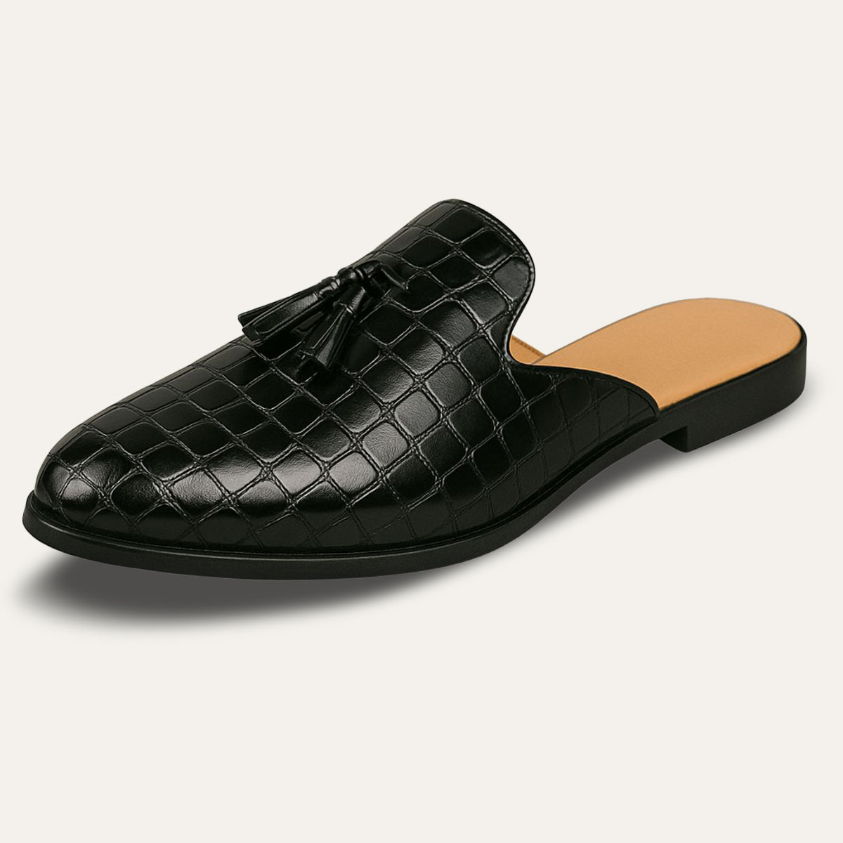 Men’s Embossed Tassel Slip On Mule Shoes
