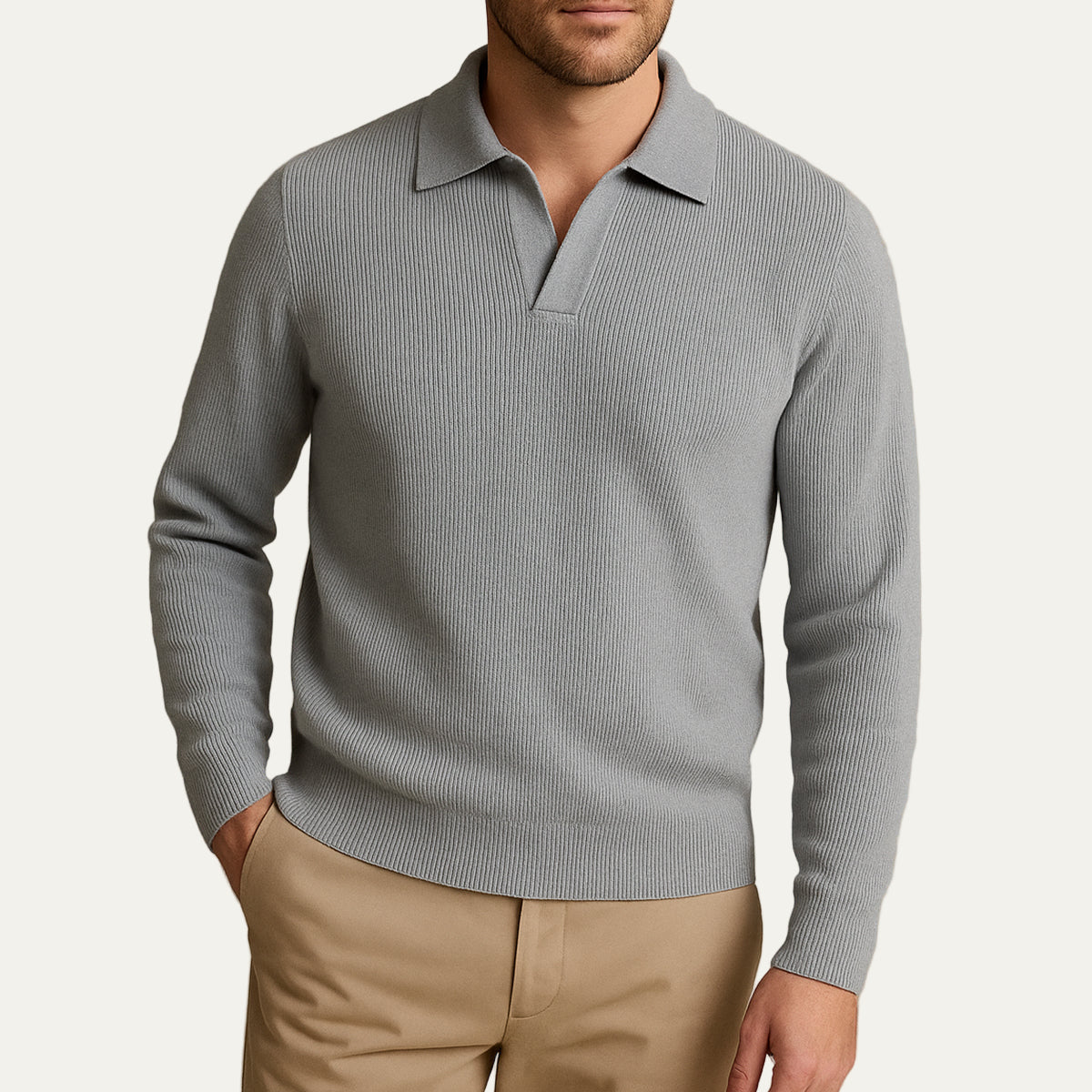 Men’s Ribbed Polo Knit Sweater