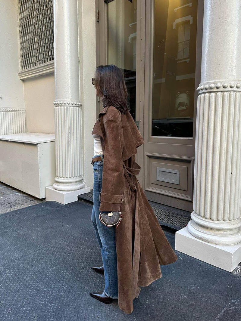 Women’s Elegant Suede Trench Coat