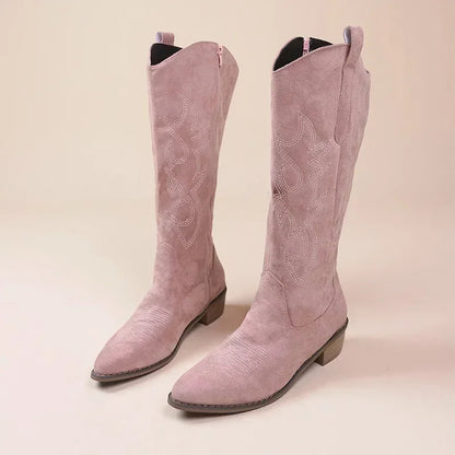 Stylish Women's Cowboy Boots with Embroidery and Comfortable Block Heel - Western Boots for Women