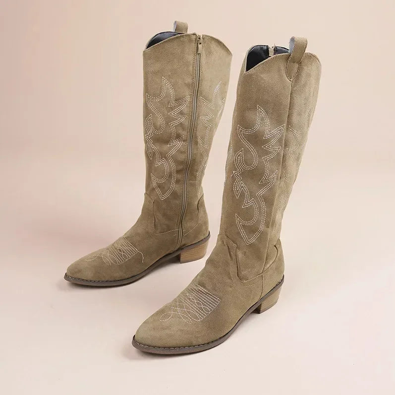 Stylish Women's Cowboy Boots with Embroidery and Comfortable Block Heel - Western Boots for Women