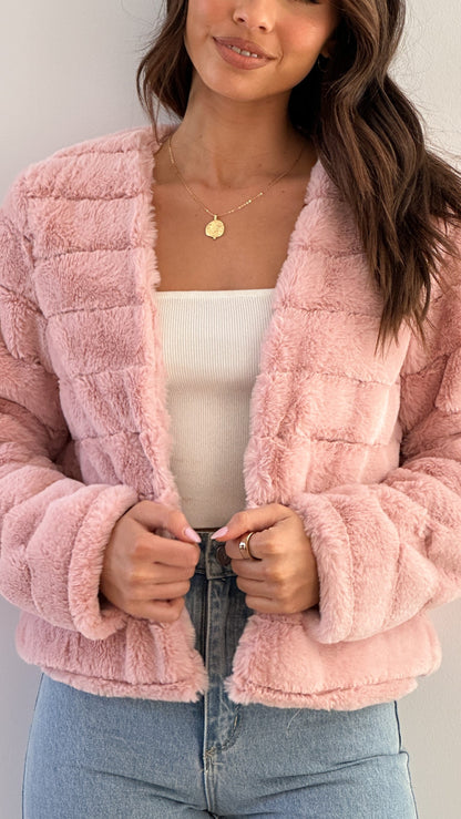 Britney | Women’s Quilted Faux Fur Cropped Jacket – Stylish Open Front Winter Coat with Structured Fit