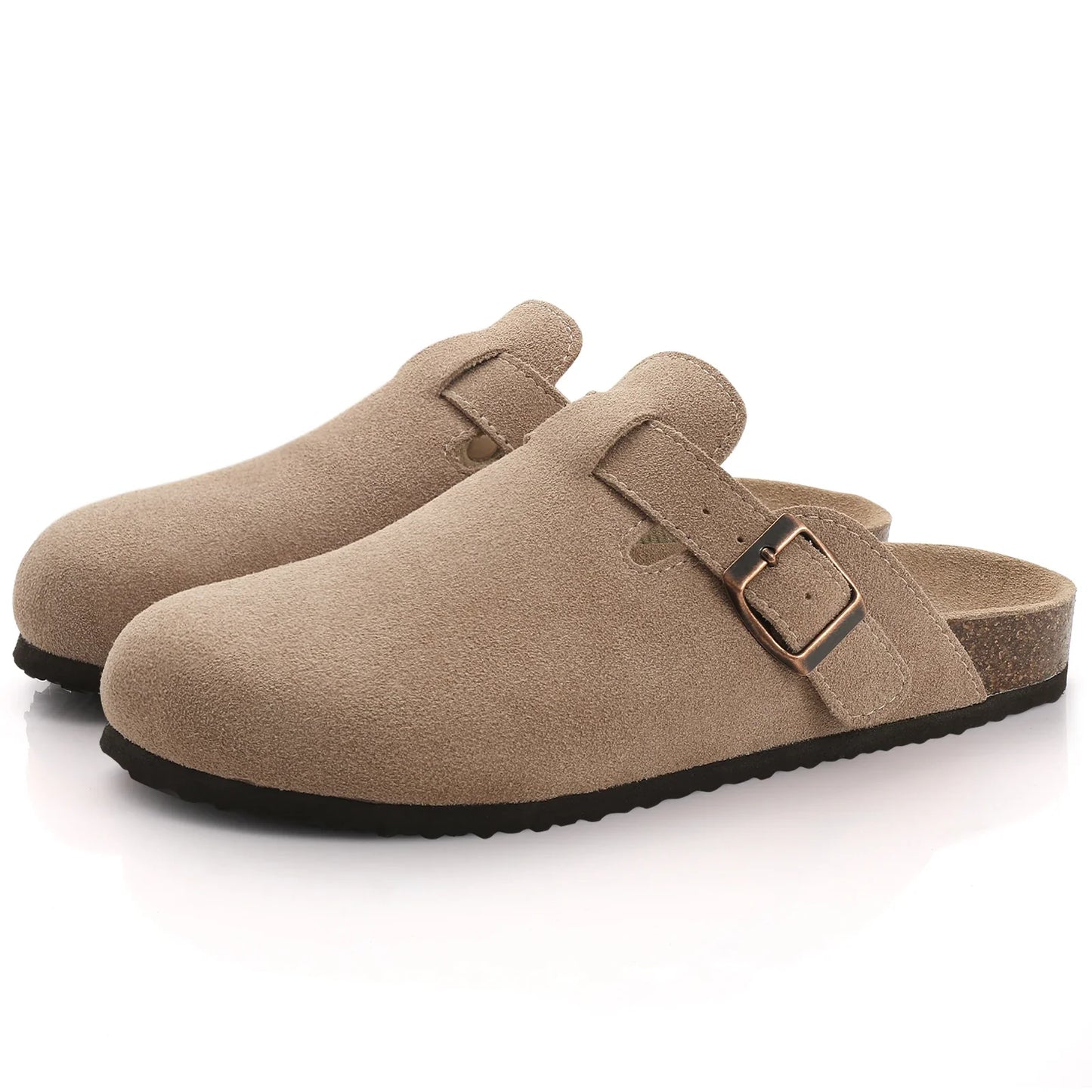 Apricot Women’s Suede Mules – Stylish Slip-On Shoes with Arch Support and Cork Insole