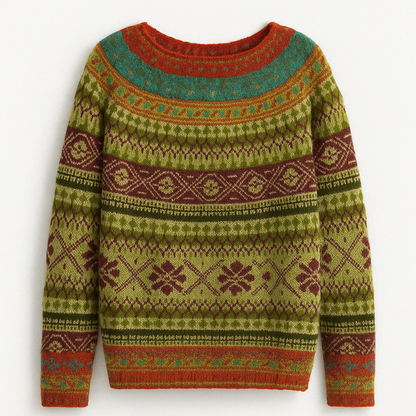 Stylish women's sweater with a retro pattern for fall