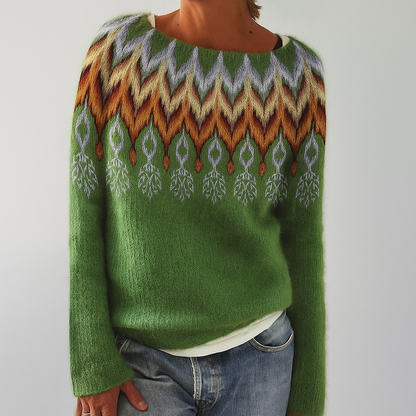 Stylish women's sweater with a retro pattern for fall