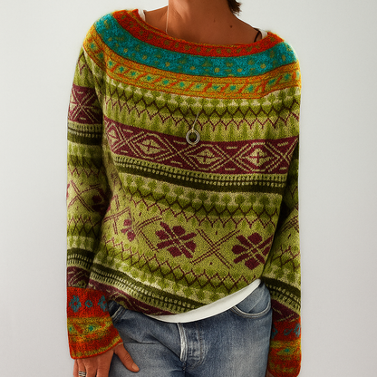 Stylish women's sweater with a retro pattern for fall