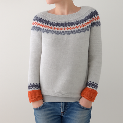 Stylish women's sweater with a retro pattern for fall